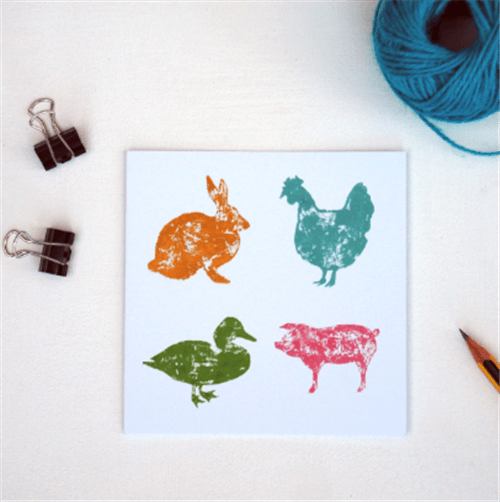 Four Farmyard Animal Greetings Card