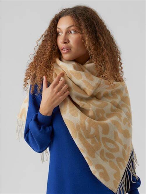 Solid Animal print scarf in Tan