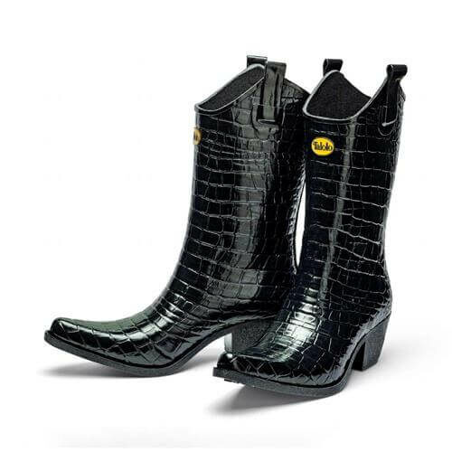 Urban Croc Effect Cowboy Wellies – Black