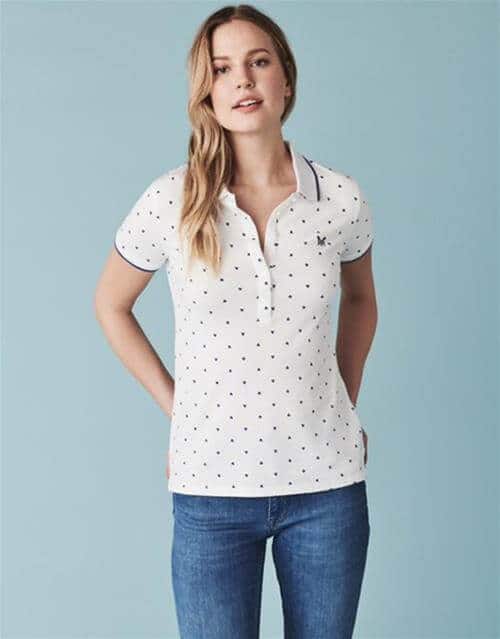 Revamped Classic Polo in White with Blue Hearts