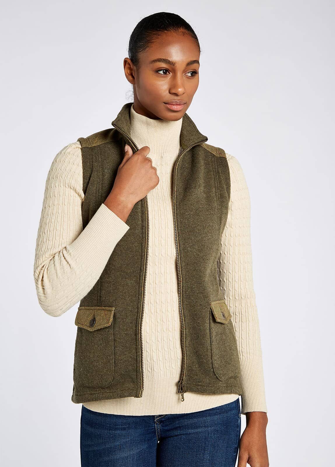 Cherrywood Tweed Gilet in Dusky Green