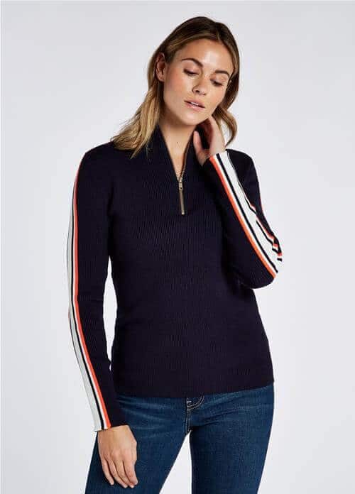 Glendine Jumper – Navy with orange stripe