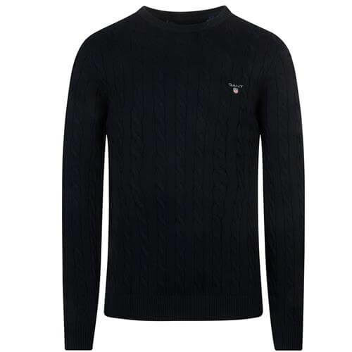 Cable Knit Jumper with Crew Neck in Evening Blue