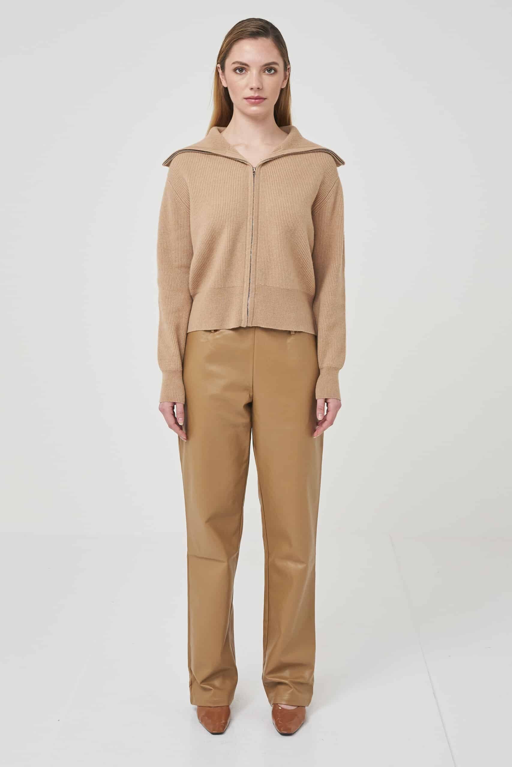 Jade Zip Jumper in Camel