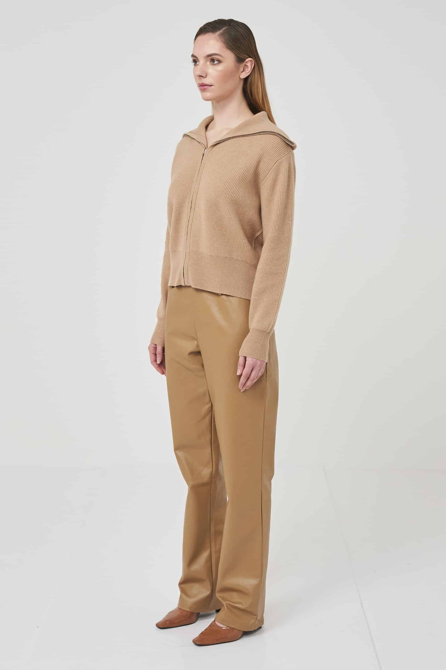 Jade Zip Jumper in Camel