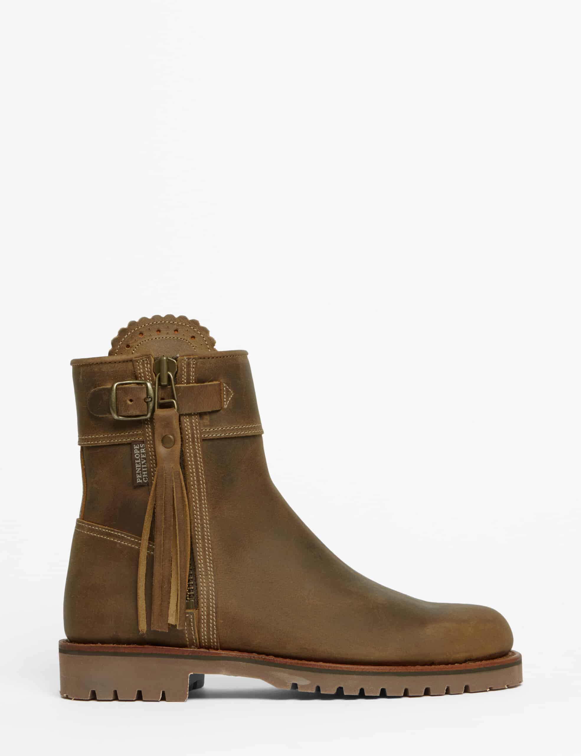 Cropped Leather Tassel Boot in Biscuit