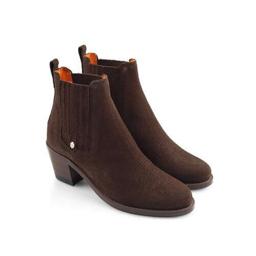 Rockingham Heeled Ankle Boot in Chocolate suede