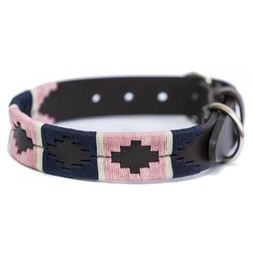 Polo Dog collar – Pink/Navy/Whitestripe
