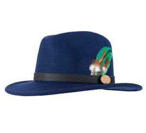 Suffolk Fedora – Navy (Green Gamebird Feather)