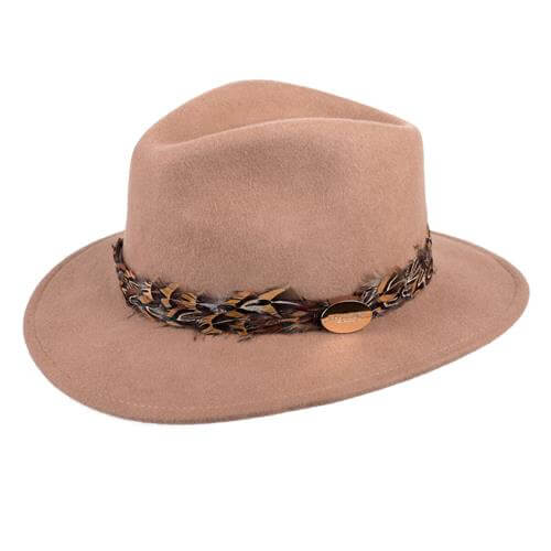 Suffolk Fedora in Camel (Pheasant Feather Wrap)