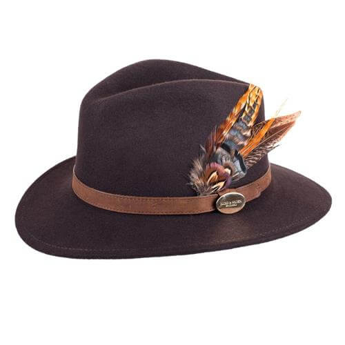 Suffolk Fedora in Dark Brown (Gamebird Feather)