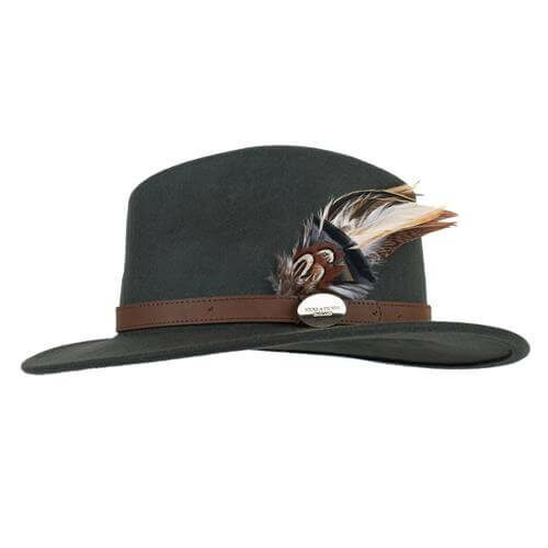 Suffolk Fedora in Olive Green (Gamebird Feather)