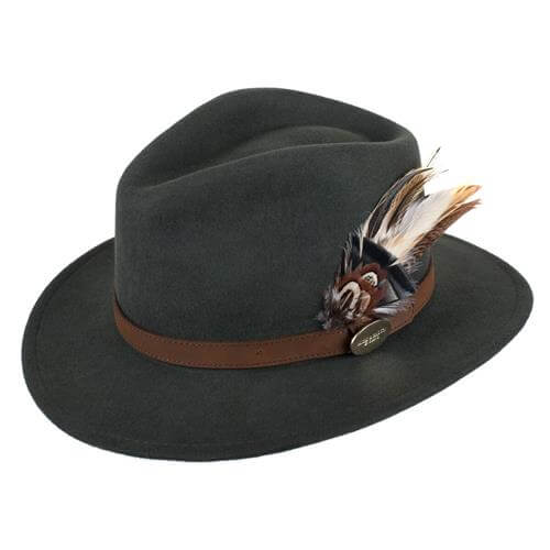 Suffolk Fedora in Olive Green (Gamebird Feather)