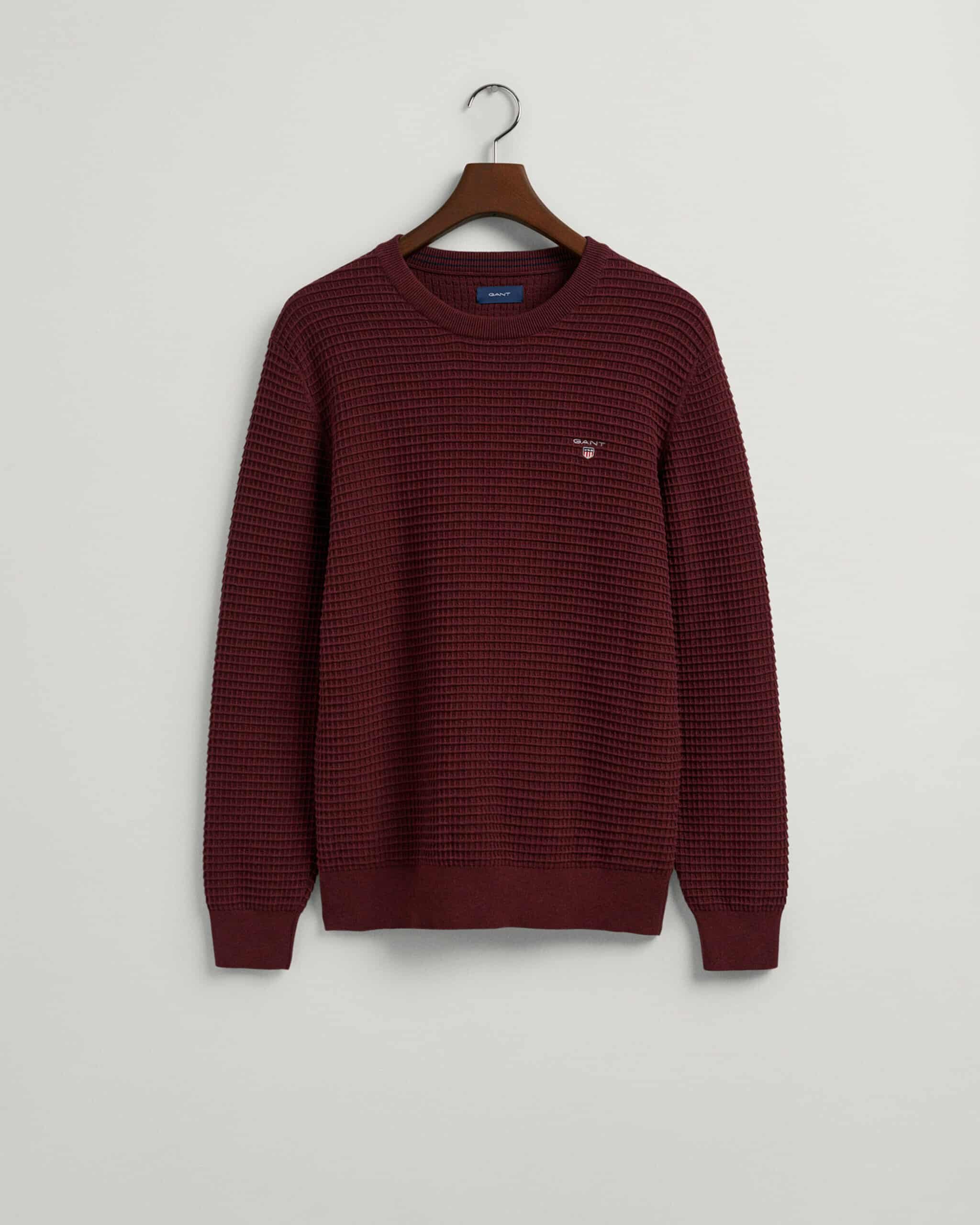 Cotton Texture Crew Neck Sweater – Burgundy