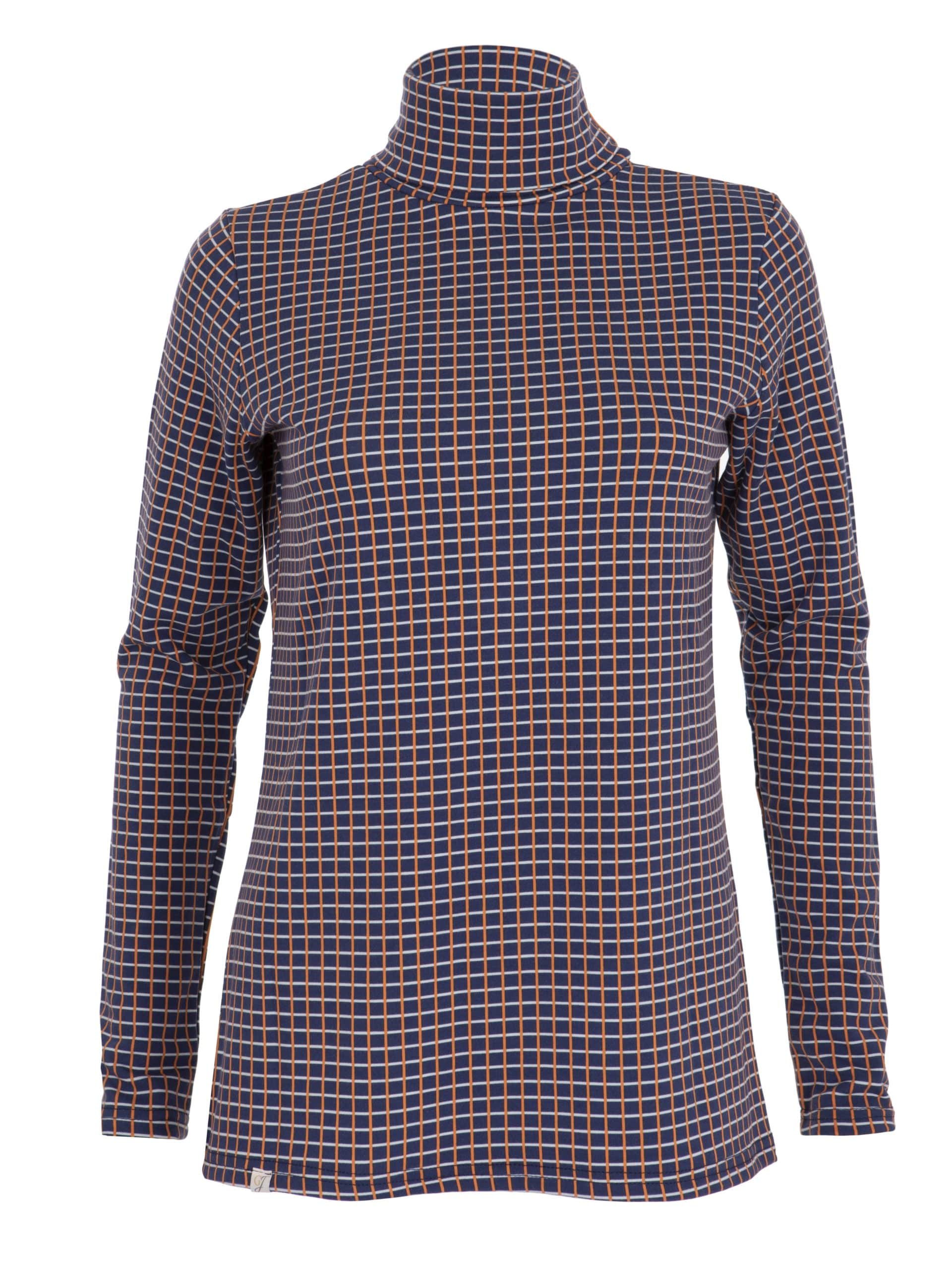 Cosy Roll Neck – Navy & Burnt Orange