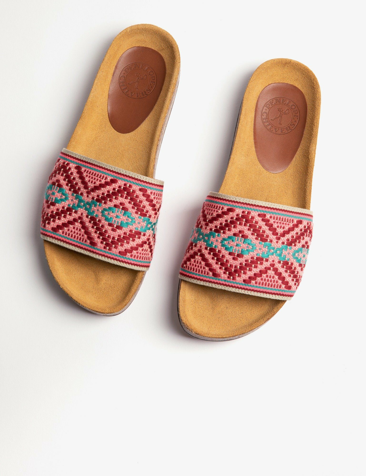 Sol Mayan Weave Slide – Pink/Turquoise