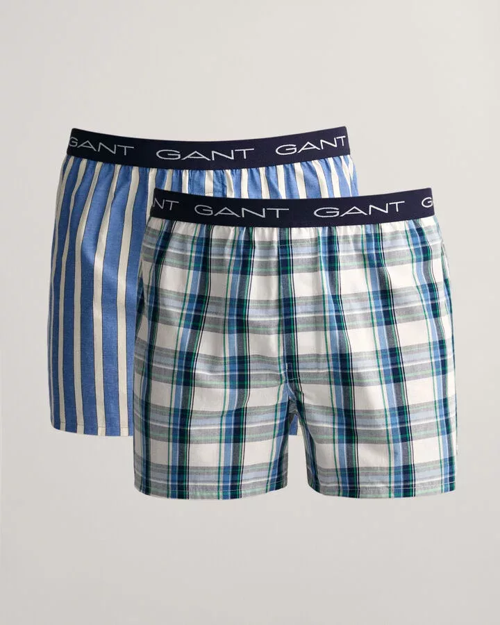 Boxer Shorts- 2 Pack Check & Stripe Day  Blue