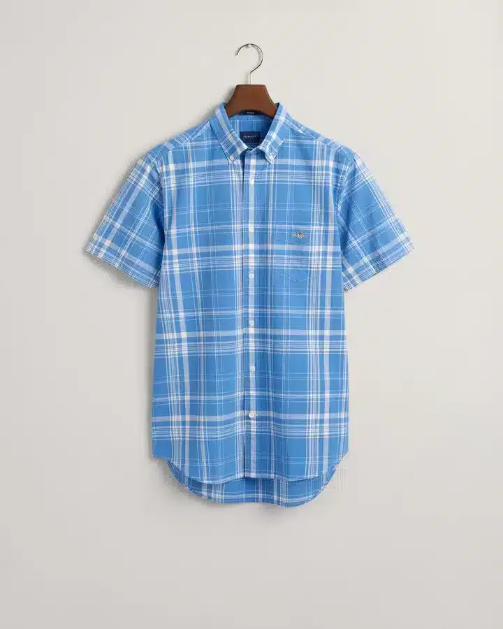 Check Cotton Linen Short Sleeve Shirt – Day Blue
