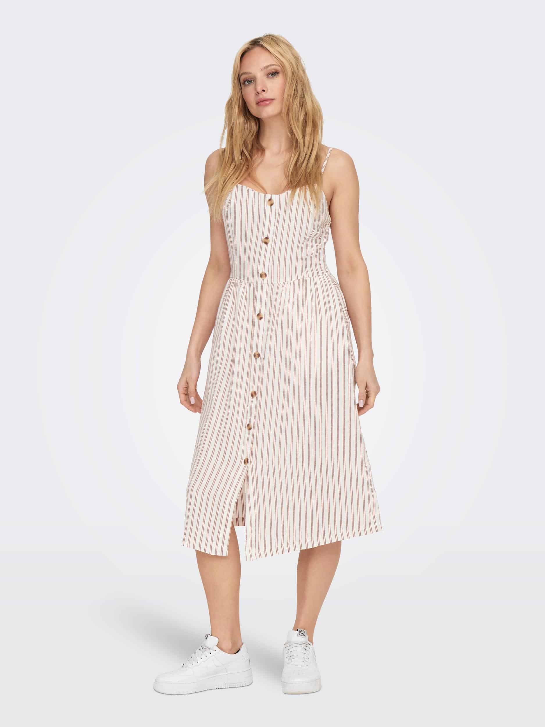 Luna Linen Dress –  Cloud Dancer Stripe