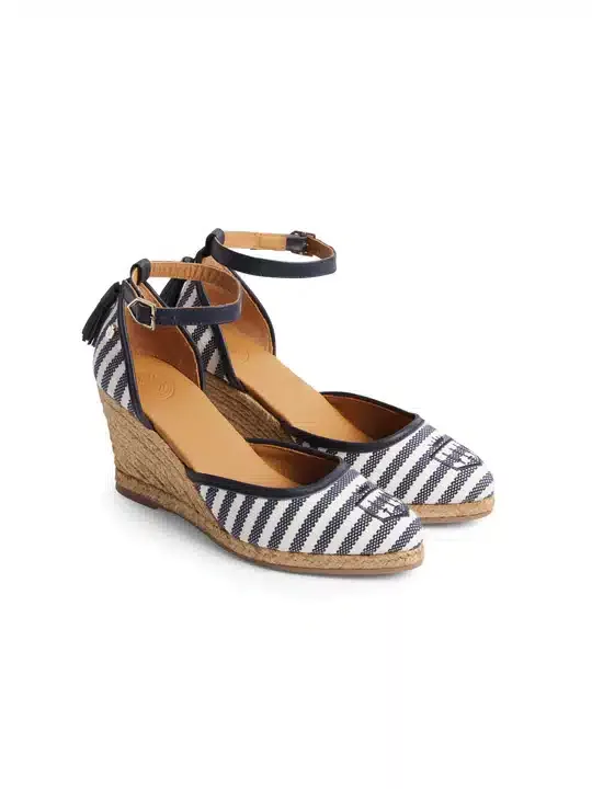 The Monaco Espadrille Wedge – Navy Stripe