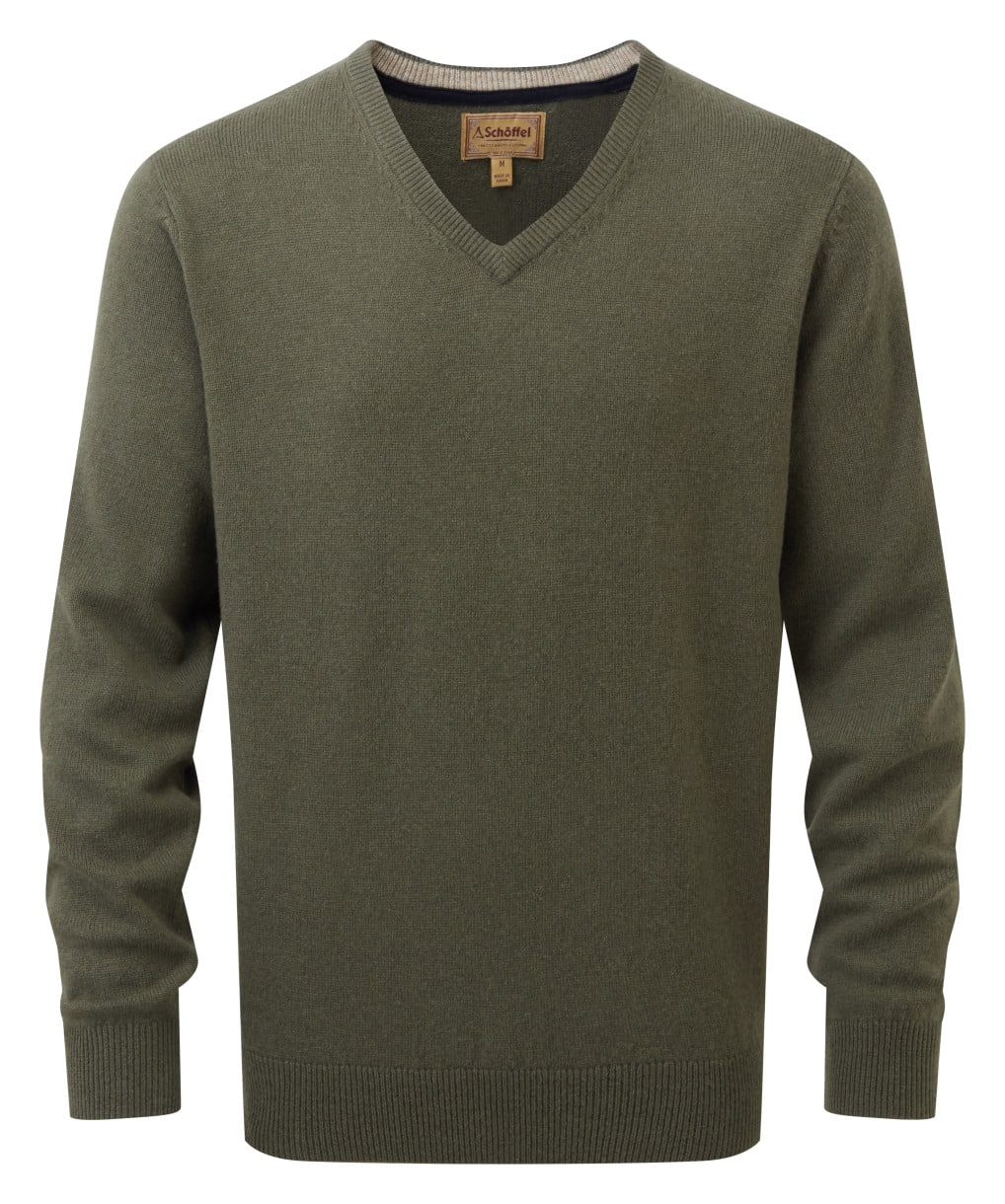 LAMBSWOOL V NECK JUMPER – MOSS