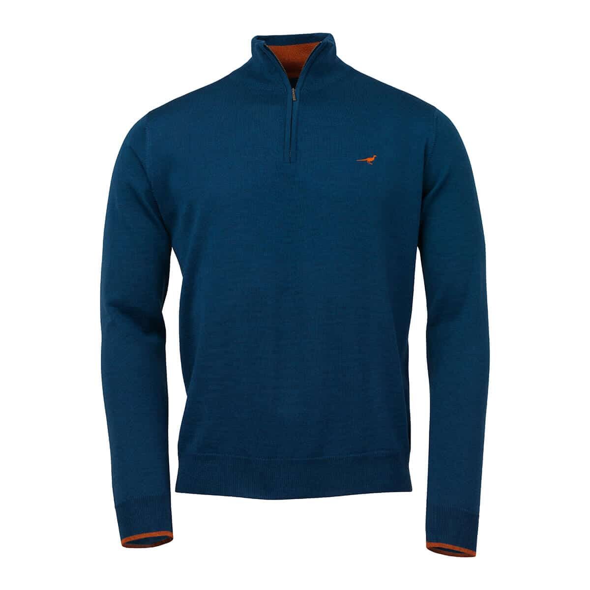 Norfolk Zip Neck Merino Sweater – Deep Ocean