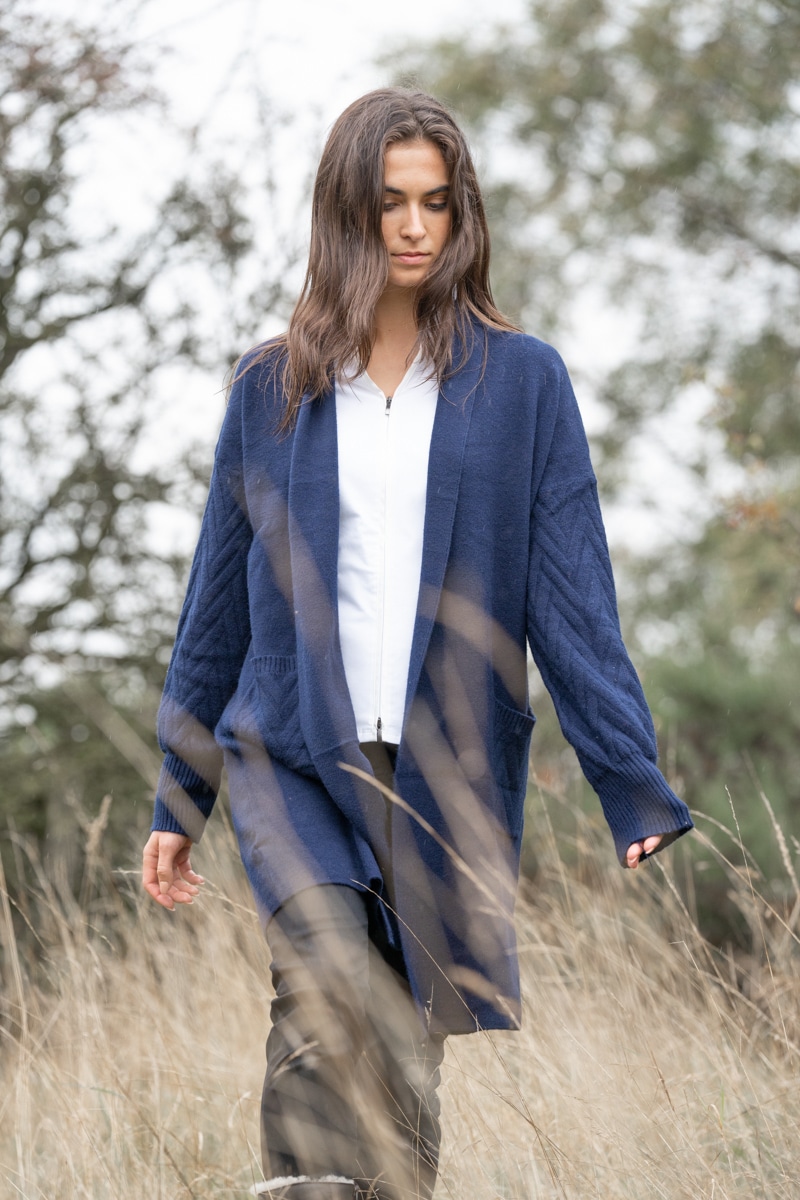 Cable Knit Cardigan – Navy