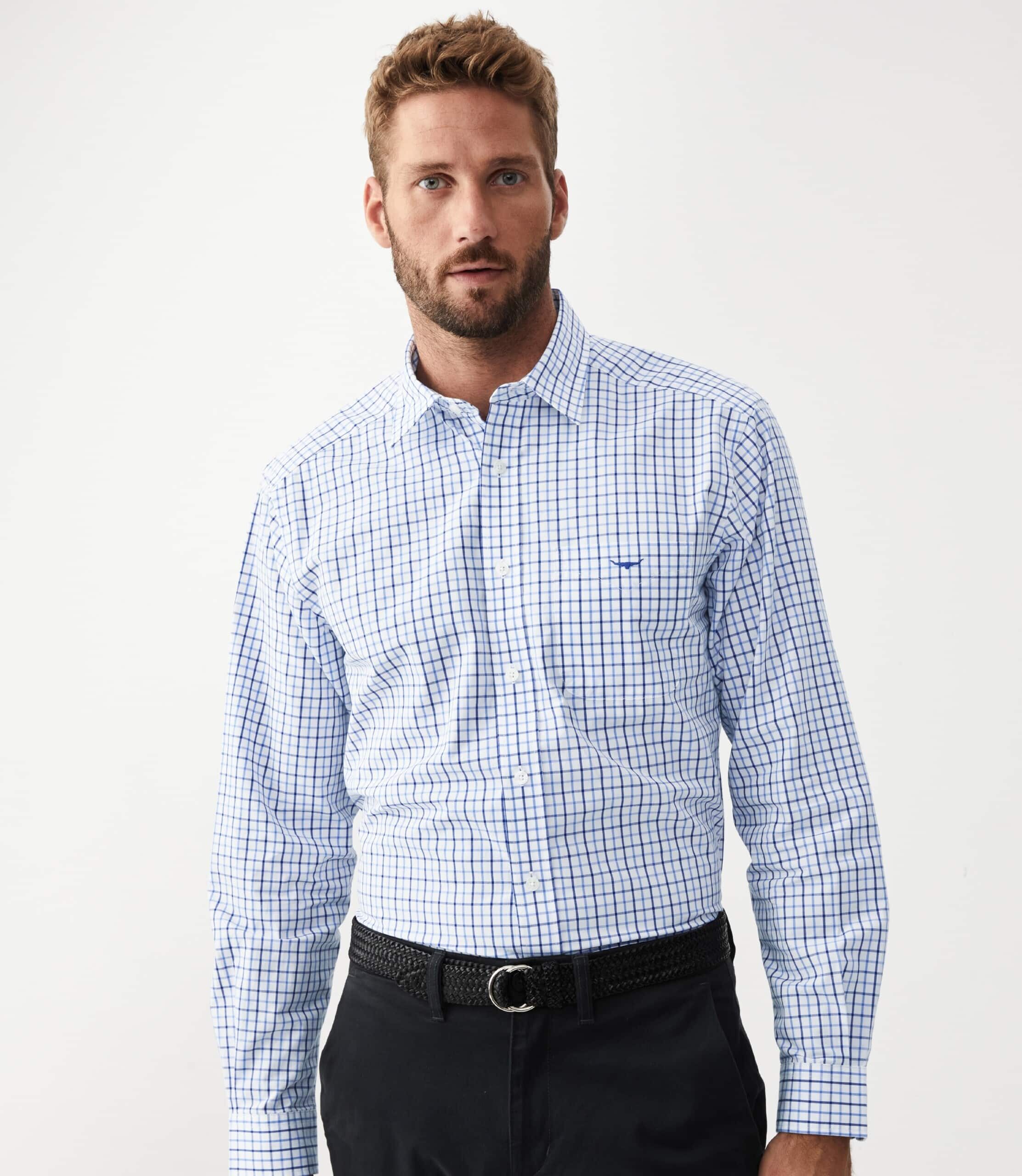 Collins shirt in pale blue / dark blue check