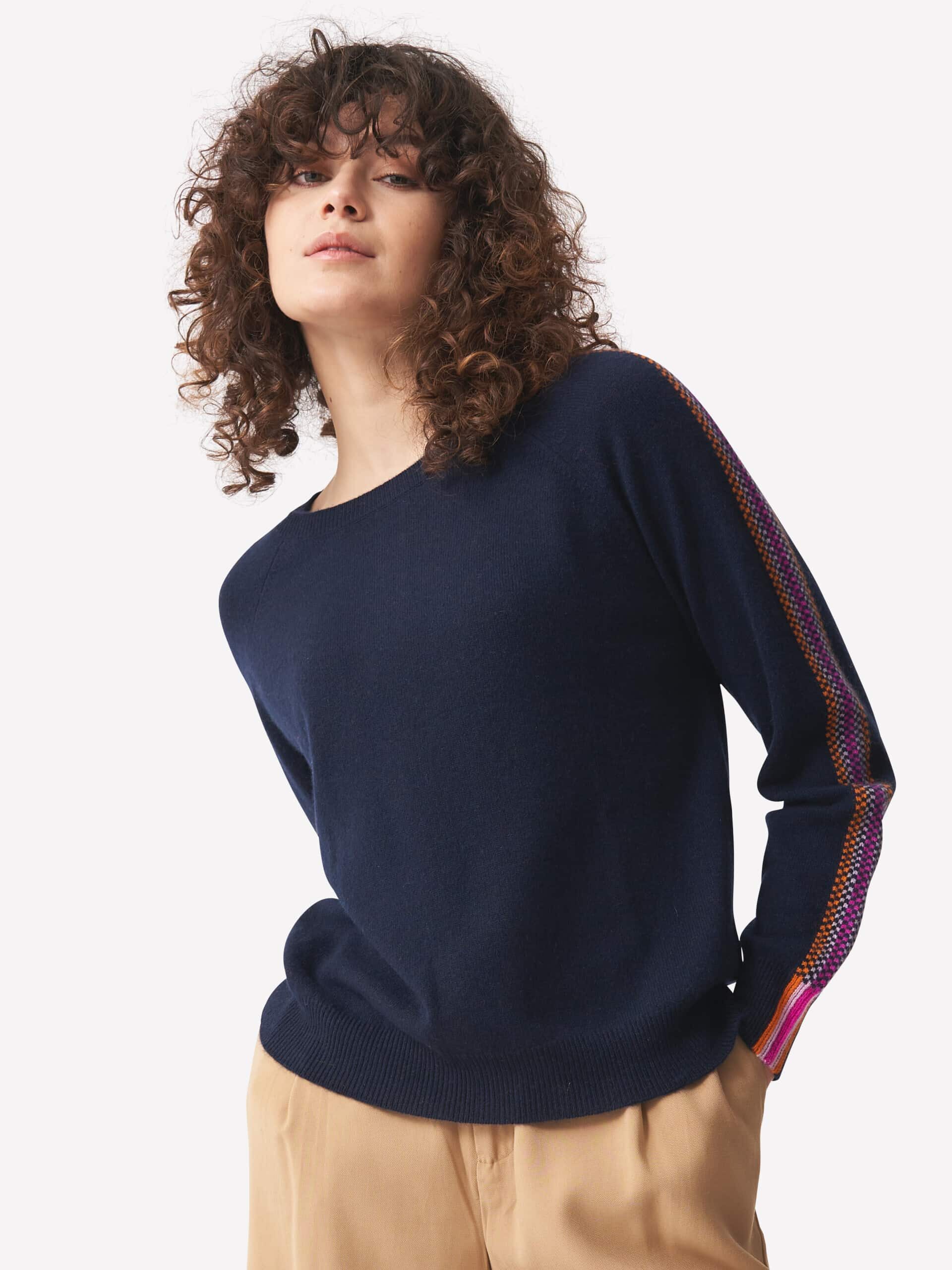 Brodie Cashmere Porcha Stripe Jumper in Navy