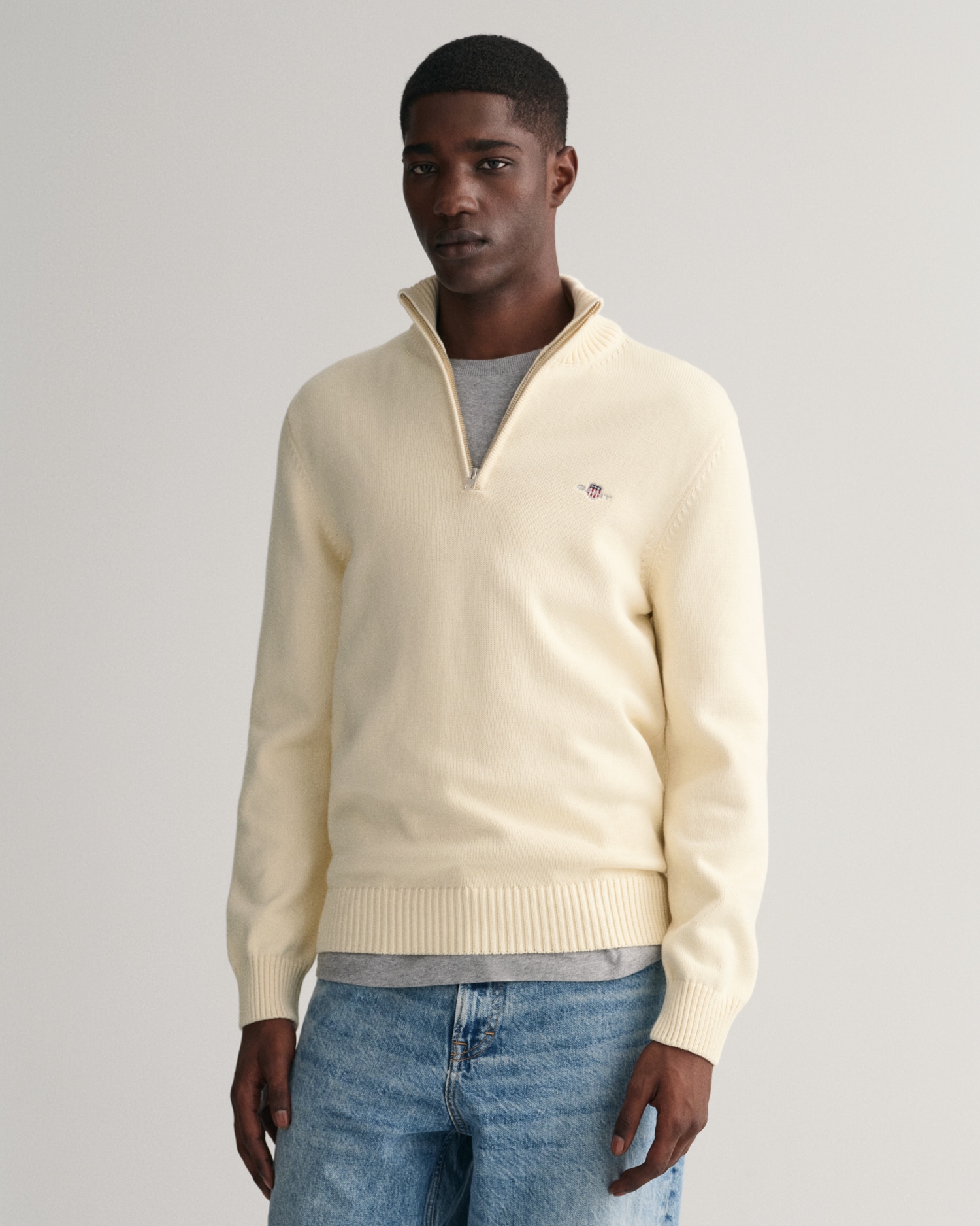 Gant Casual Cotton Half-Zip Sweater in Cream