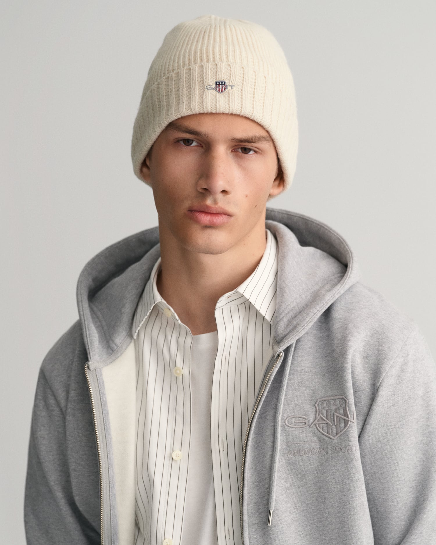 Gant Shield Wool Beanie in Cream