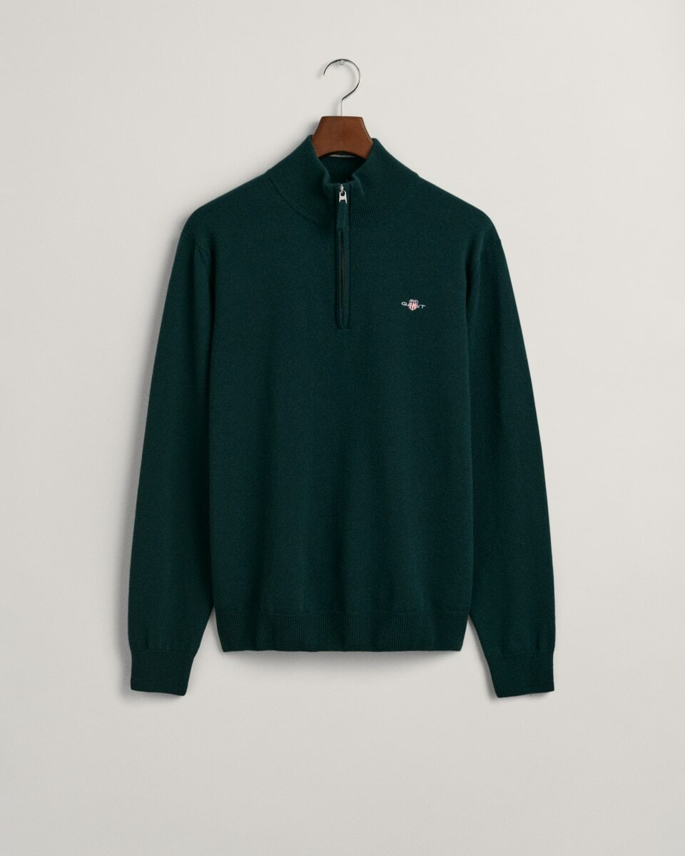 Gant Superfine Lambswool Half-Zip Sweater in Tartan Green