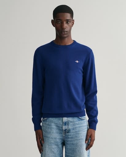 Gant Superfine Lambswool Crew Neck Sweater in Blue