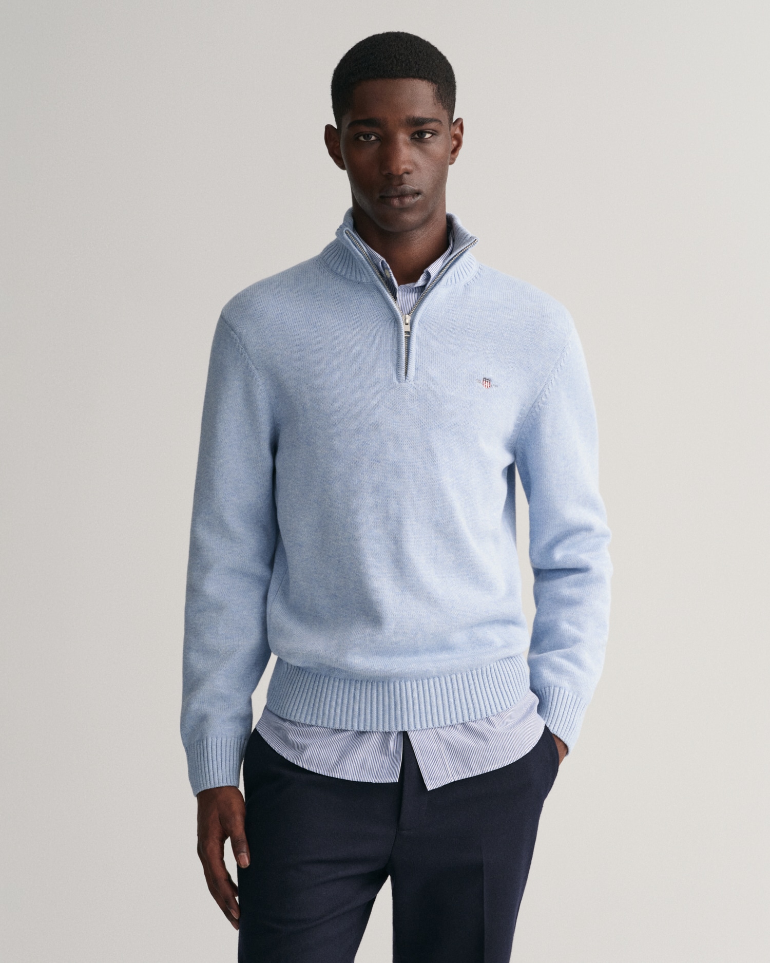 Gant Casual Cotton Half-Zip Sweater in Light Blue