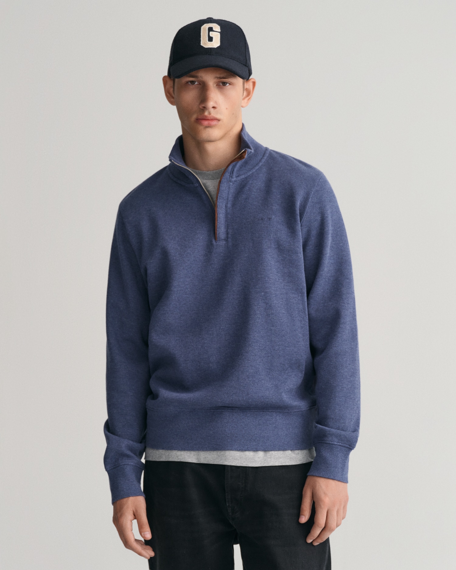 Gant Sacker Rib Half-Zip Sweatshirt in Jeans Blue