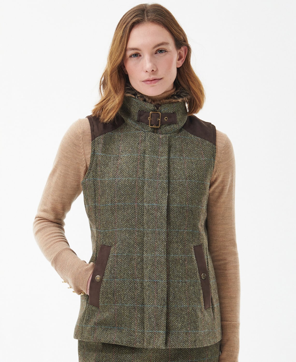 Alder Wool Tweed Gilet – Gardenia/Brown
