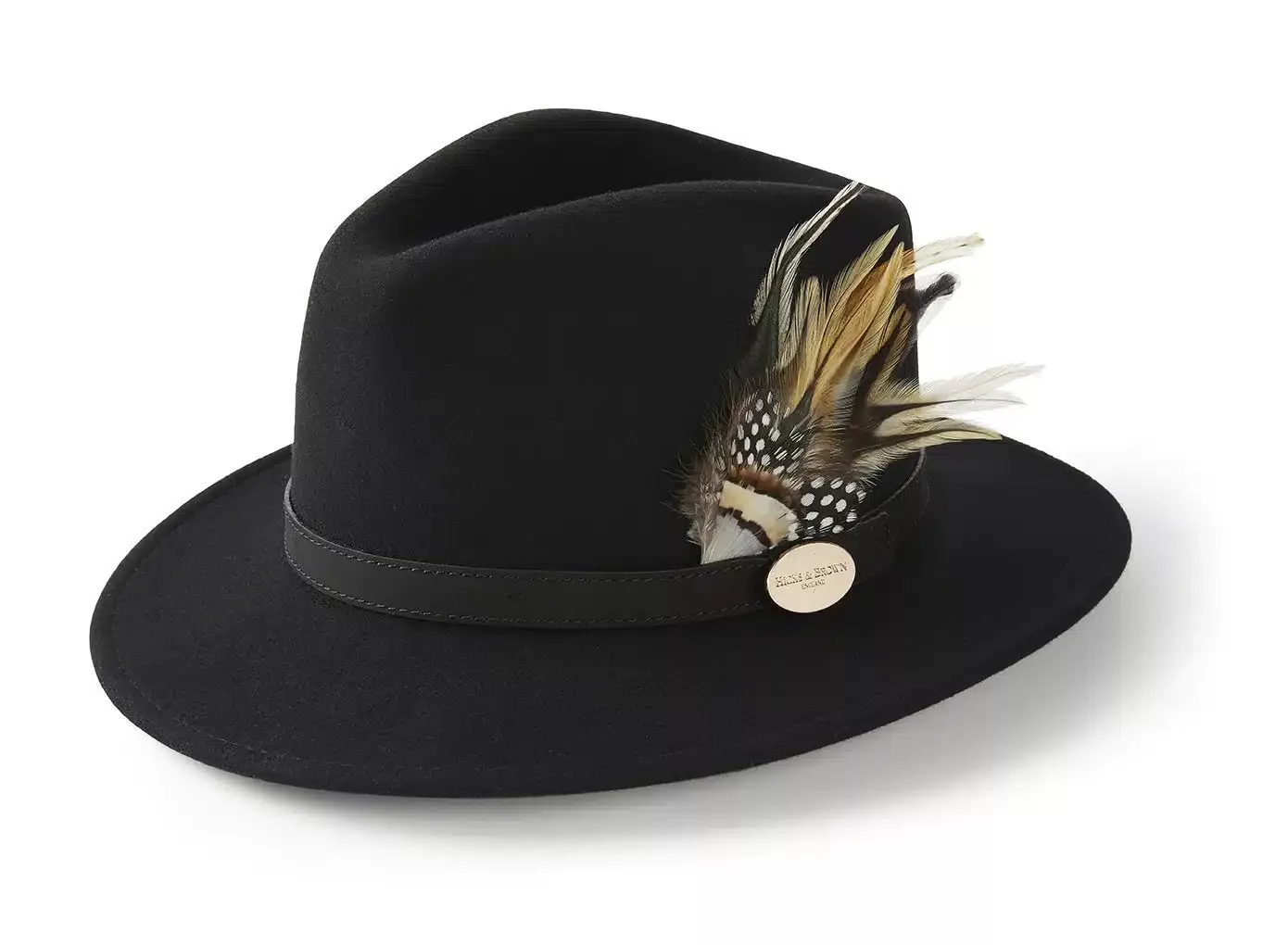 THE SUFFOLK FEDORA IN BLACK (GUINEA AND PHEASANT FEATHER)