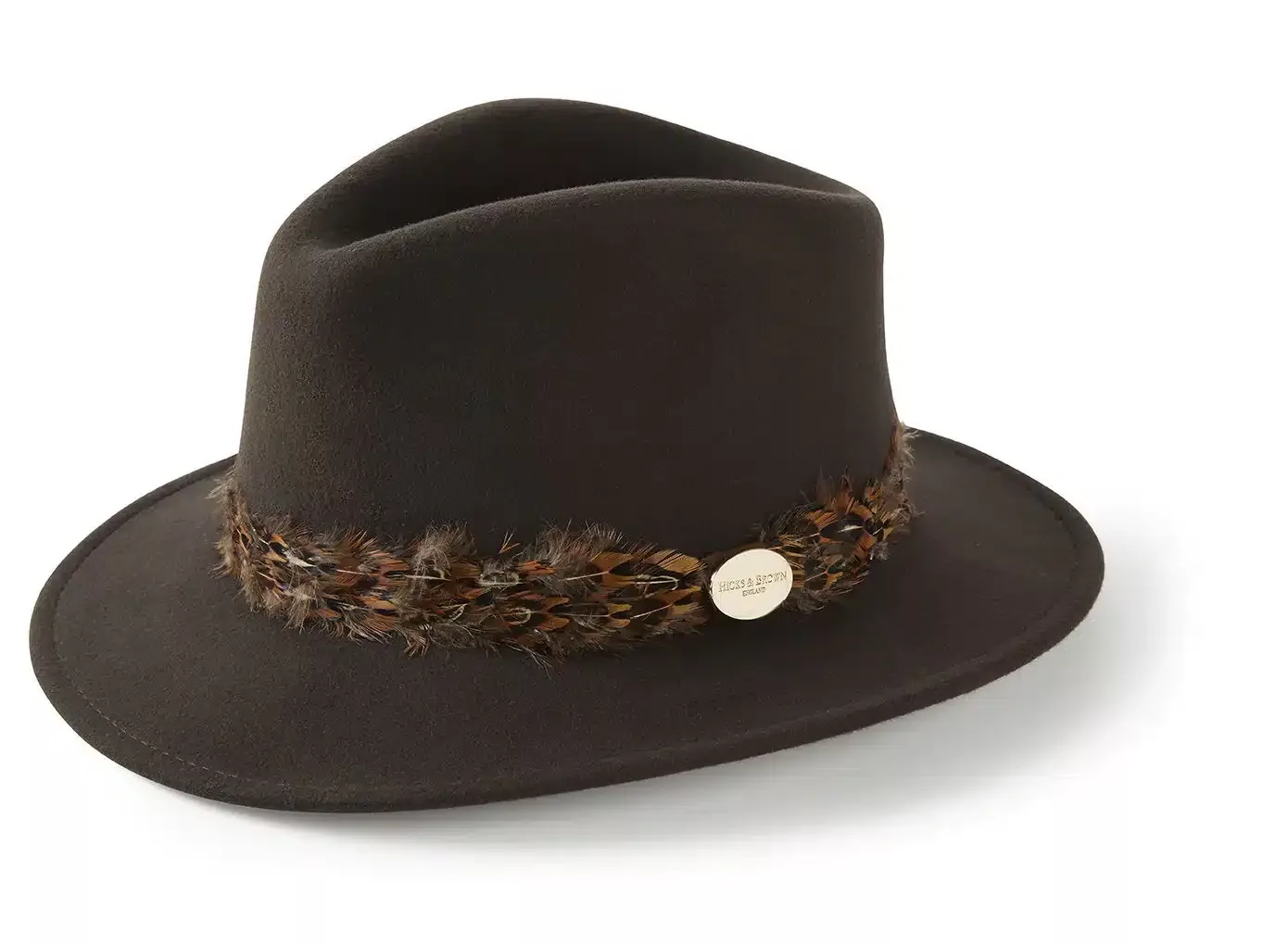 THE SUFFOLK FEDORA IN DARK BROWN (PHEASANT FEATHER WRAP)