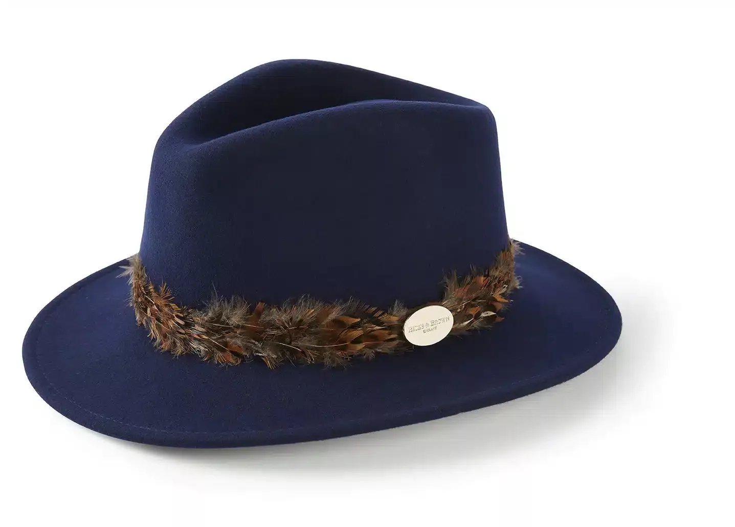 THE SUFFOLK FEDORA IN NAVY (PHEASANT FEATHER WRAP)