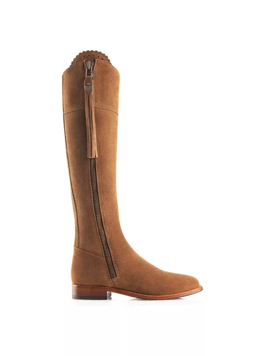 The Regina Tall Boot – Tan Suede, Narrow Calf