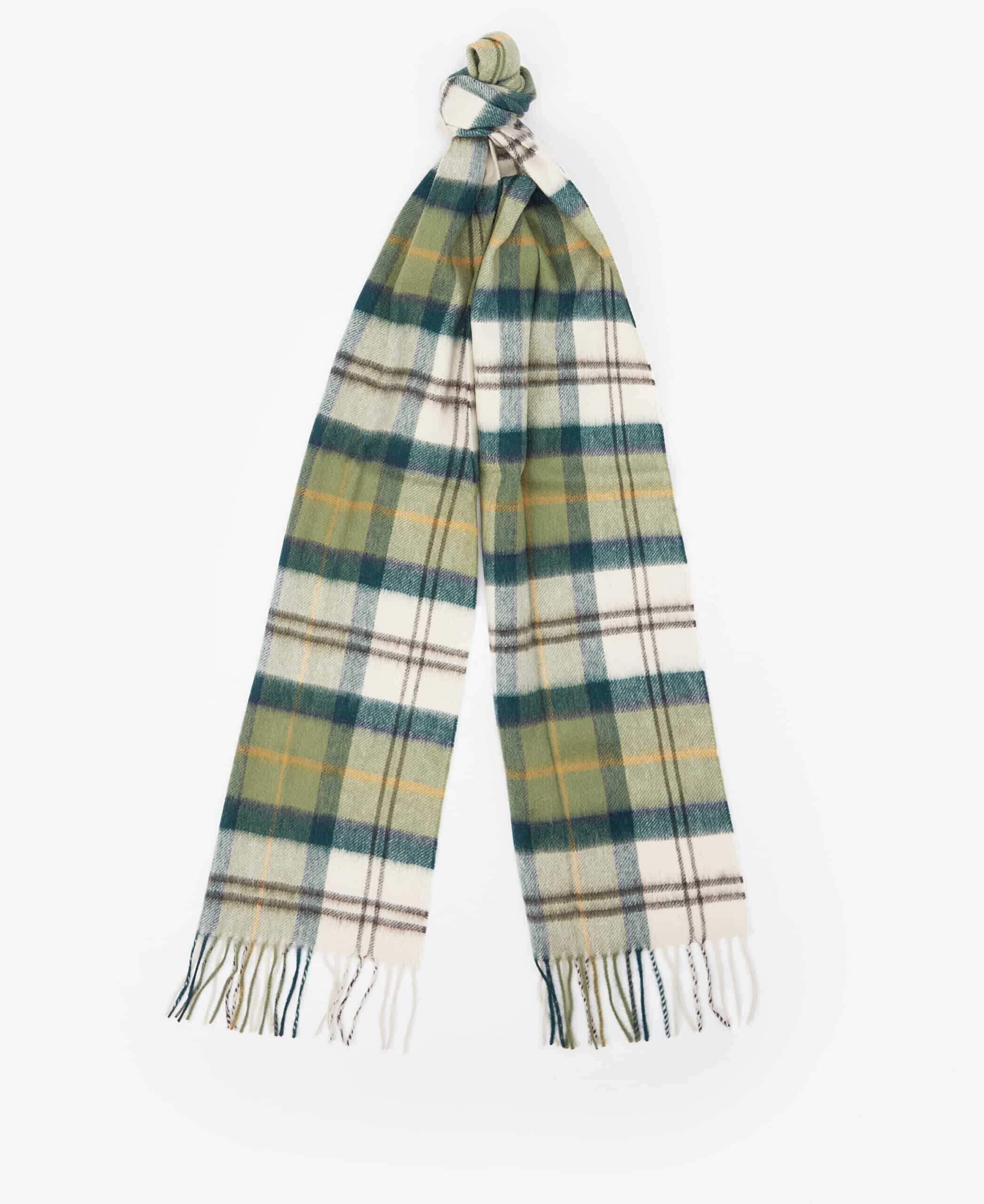 Lambswool and Cashmere Scarf – Light Green Tartan