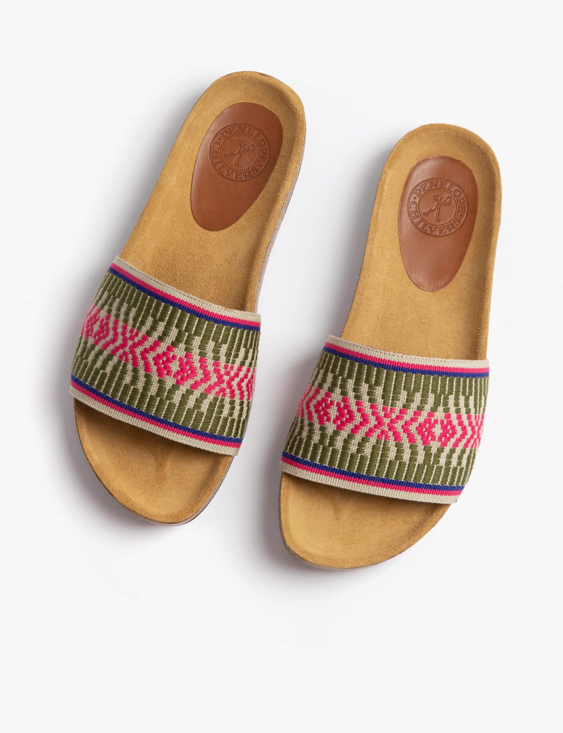 Sol Savannah Weave Slide Sandals – Khaki and Pink