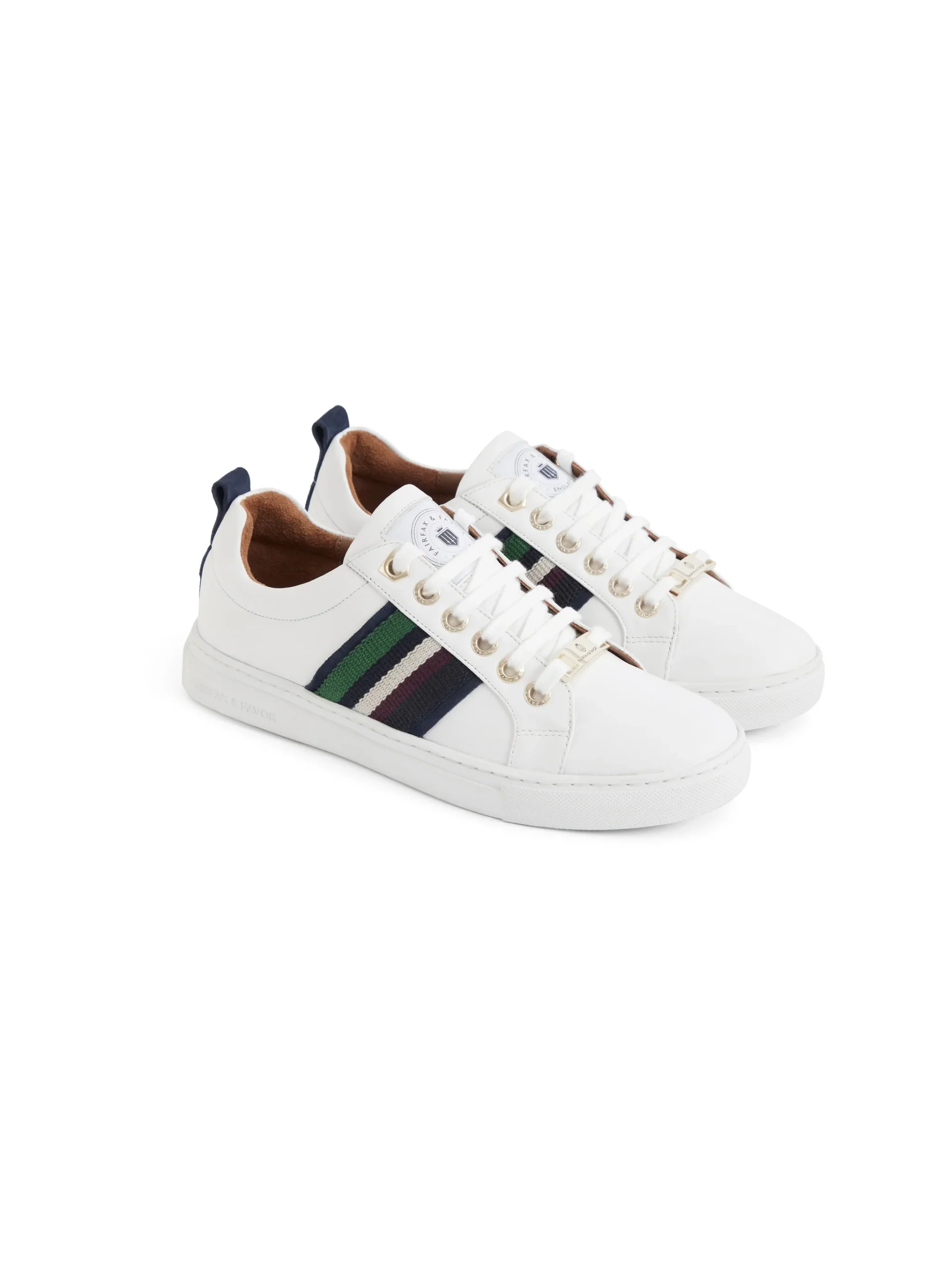 Boston Trainer – White Leather & Striped Webbing