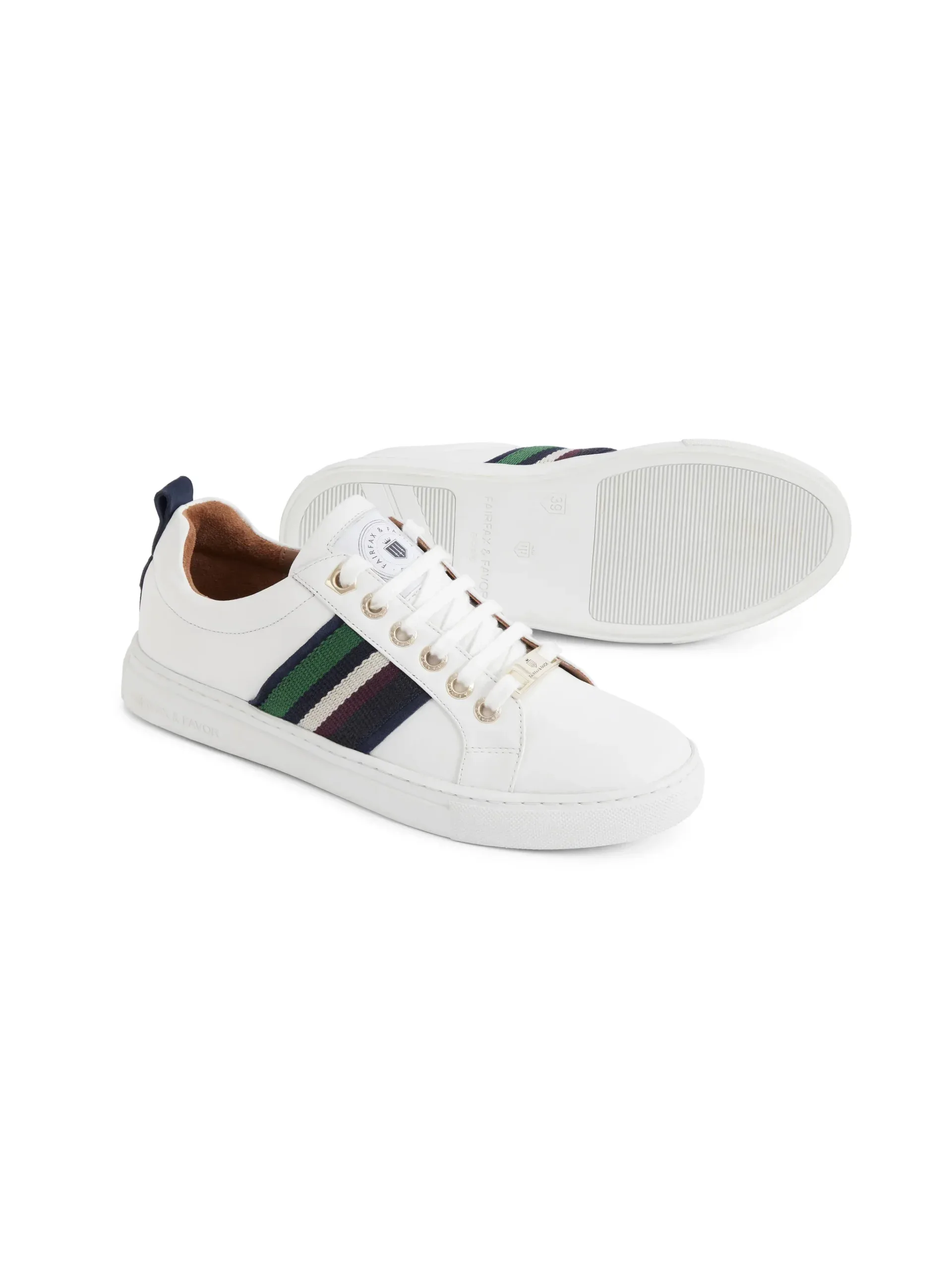 Boston Trainer – White Leather & Striped Webbing