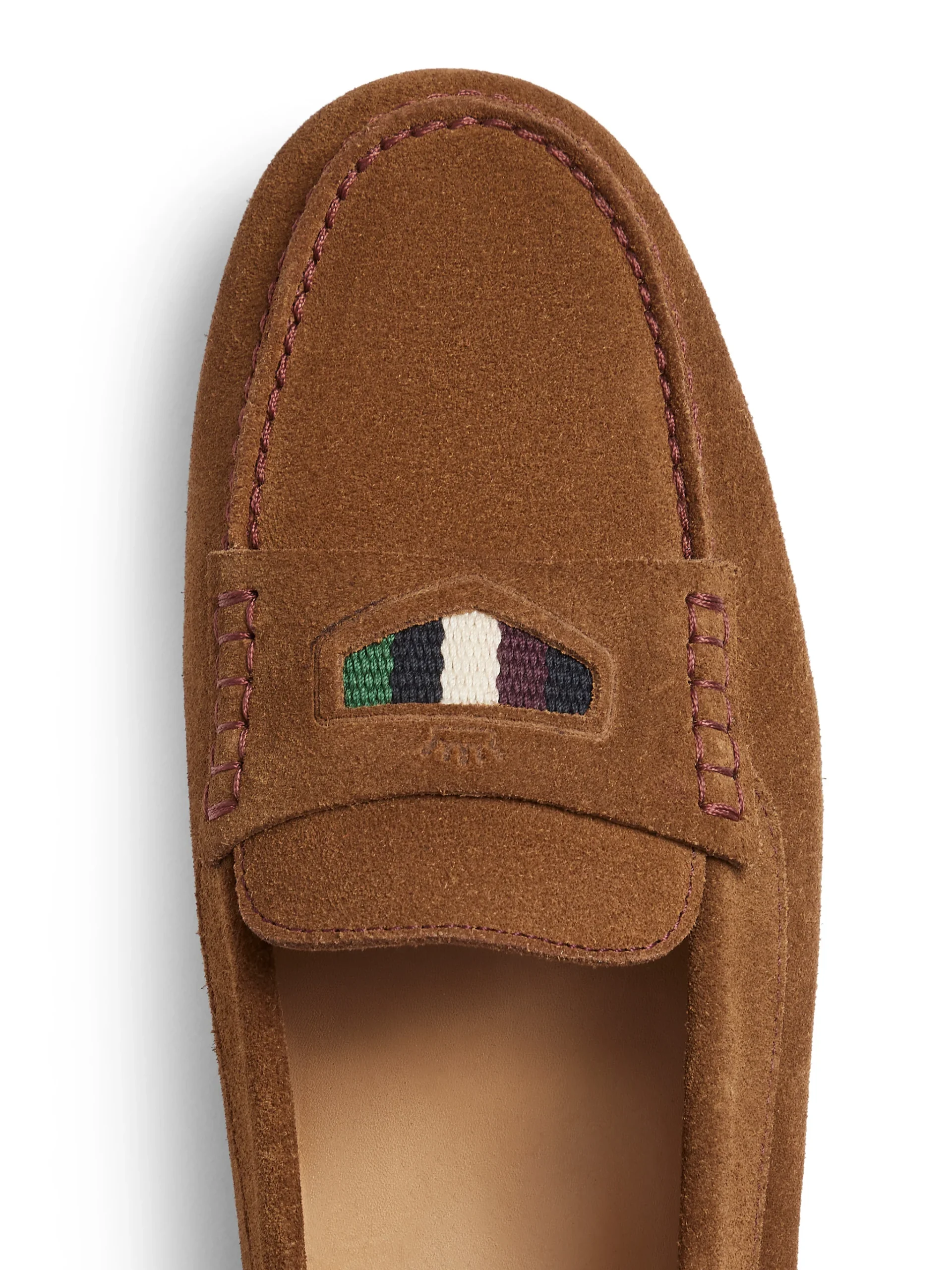 Boston Driver – Tan Suede & Striped Webbing