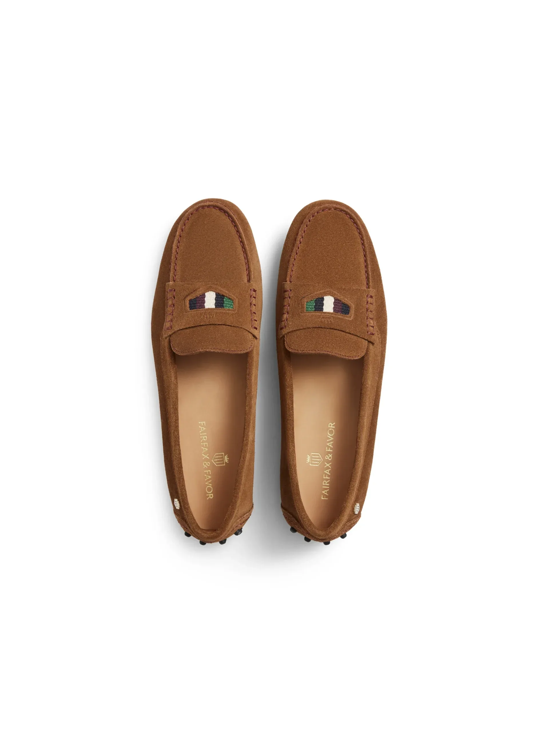 Boston Driver – Tan Suede and Striped Webbing