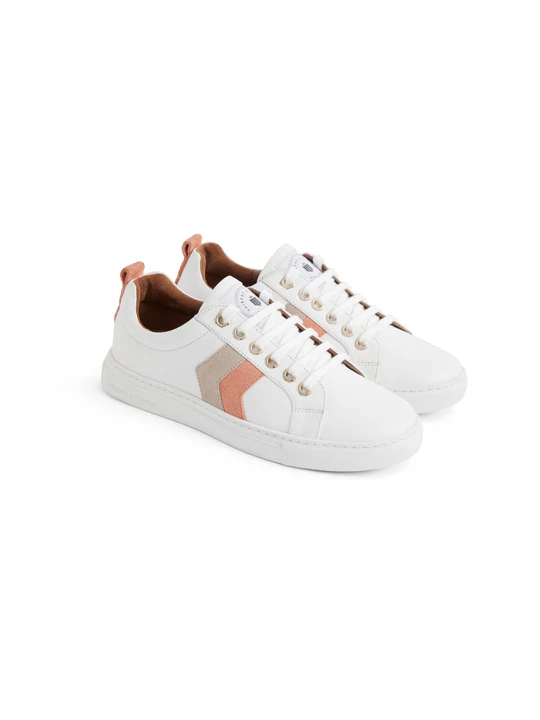 Alexandra Trainer -White Leather with Melon & Stone Suede