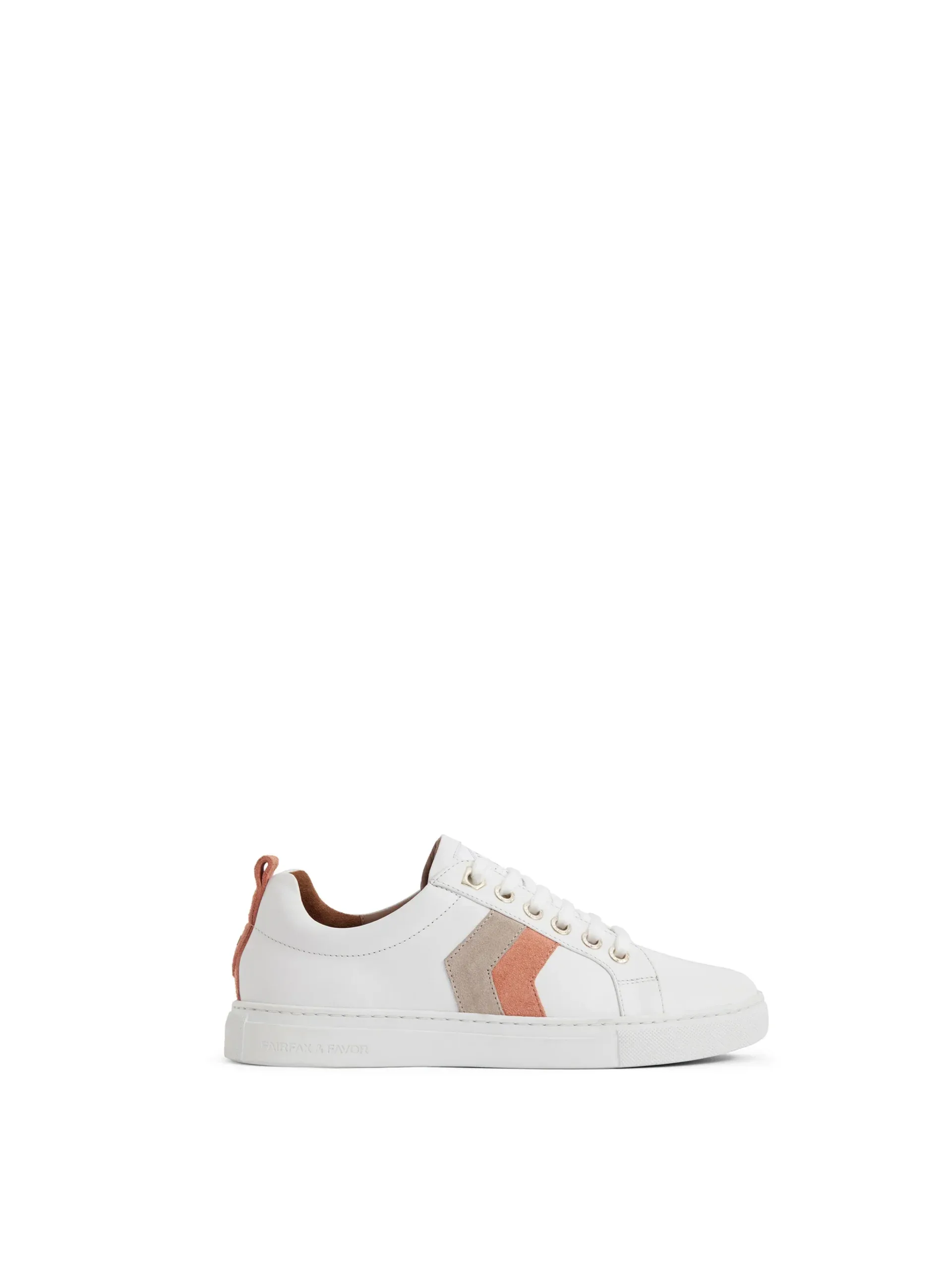 Alexandra Trainer -White Leather with Melon & Stone Suede