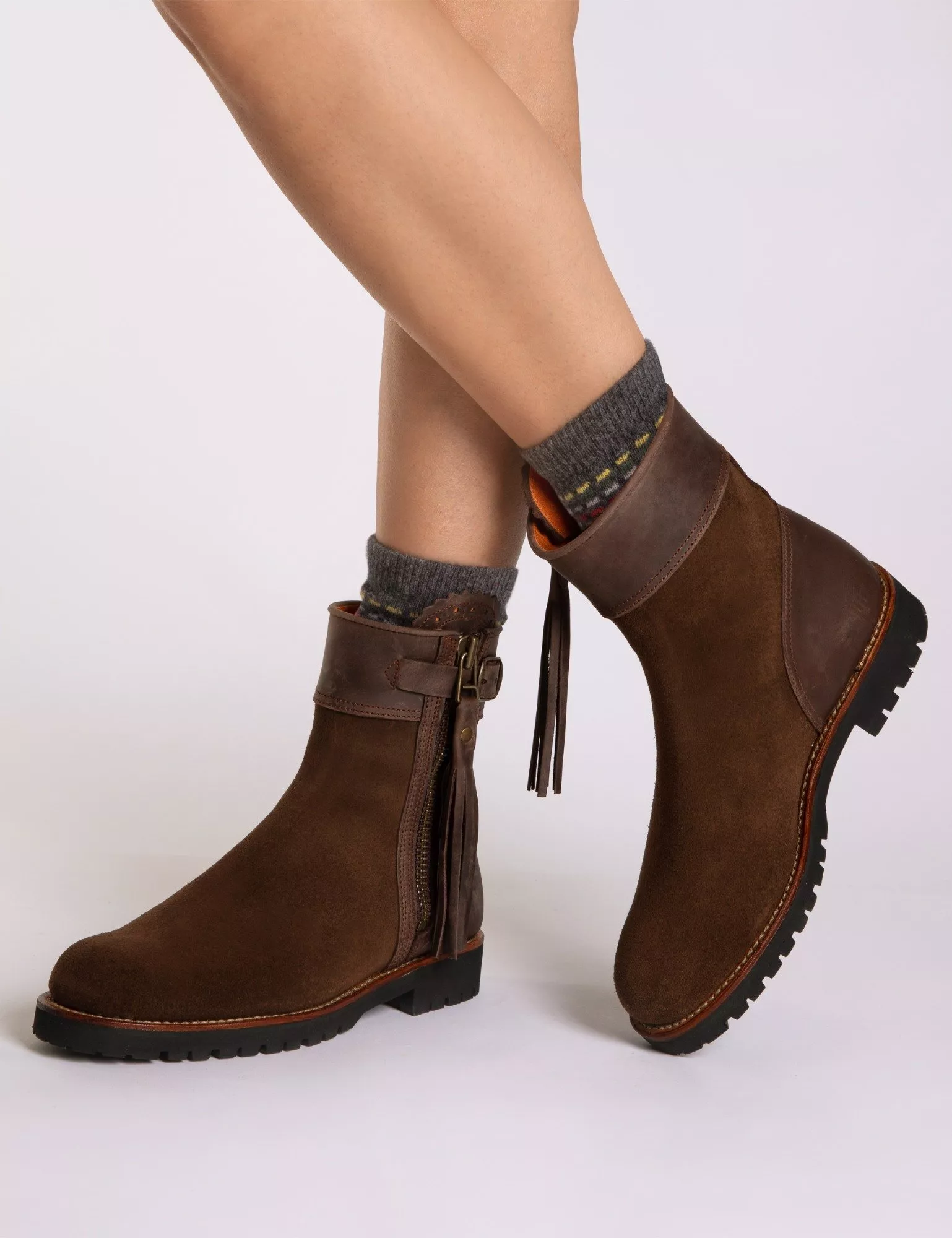 Inclement Cropped Tassel Boot Dark Oak Out and About