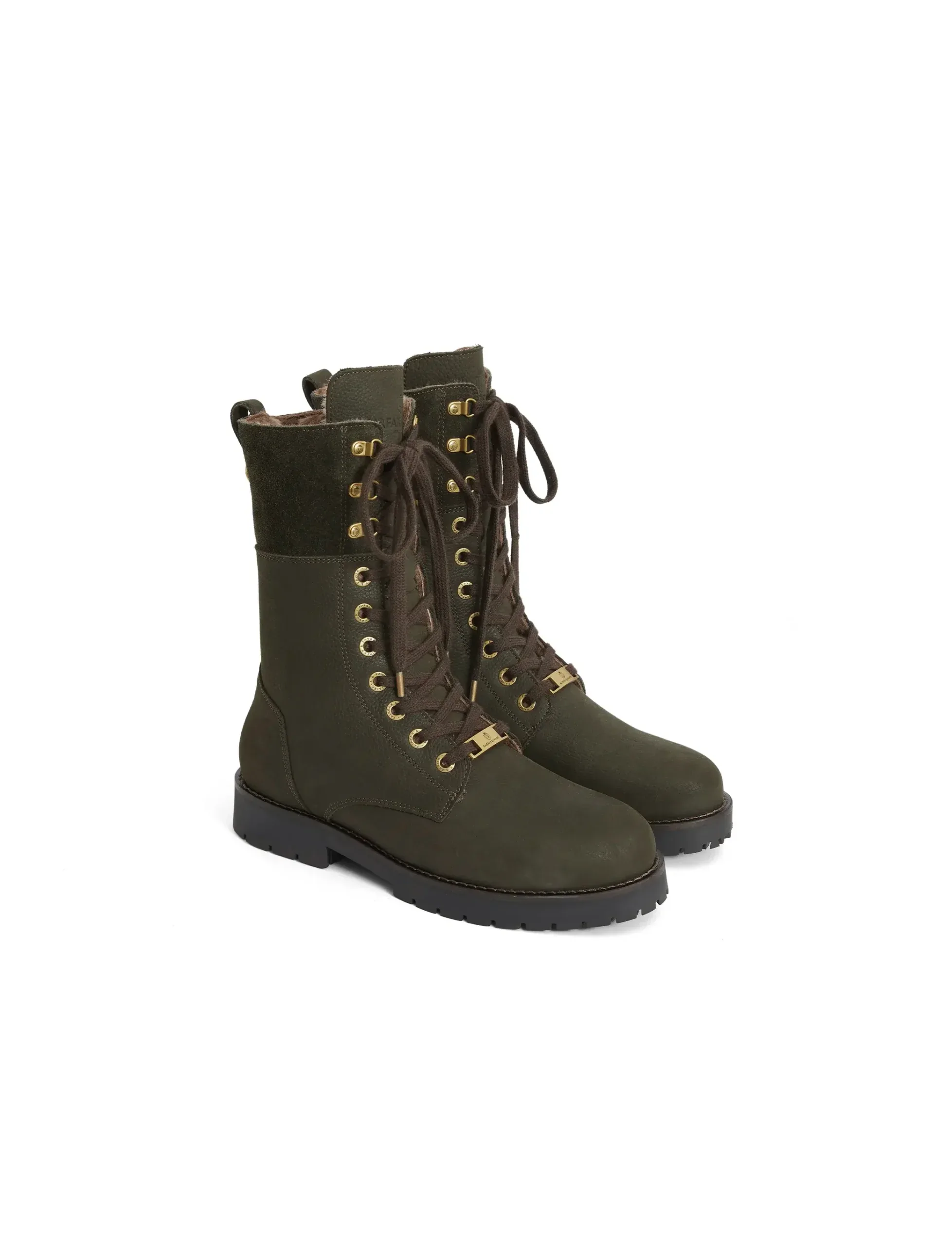 Anglesey  Shearling Lined Combat Boots – Moss Green